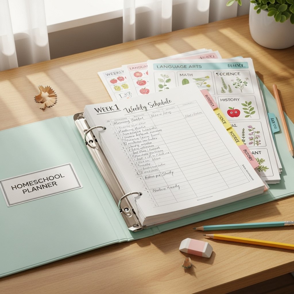 organized homeschool worksheets for kids in a binder